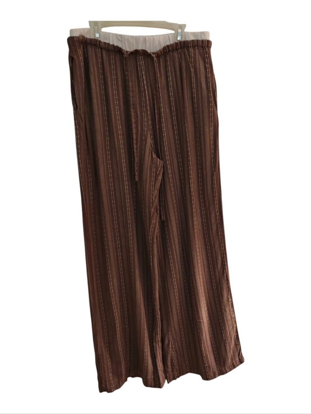 Brown Striped Wide-Leg Pants Size Large